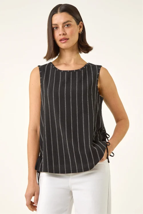 Roman Black Stripe Side Tie Detail Top - Size 20 Image 4