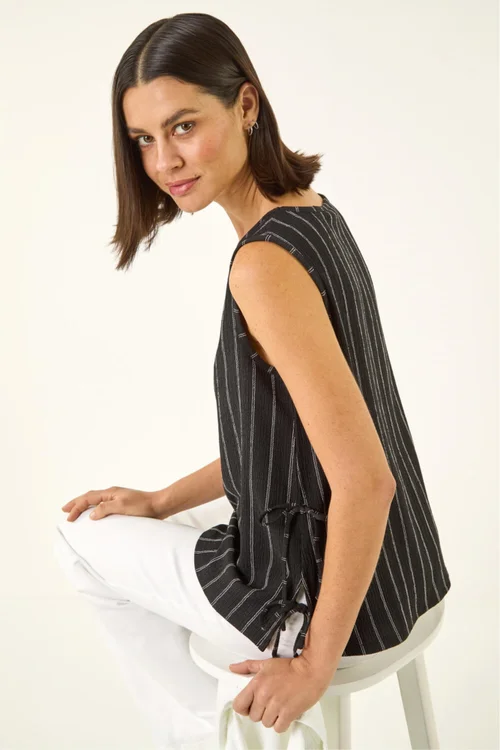 Roman Black Stripe Side Tie Detail Top - Size 20 Image 1