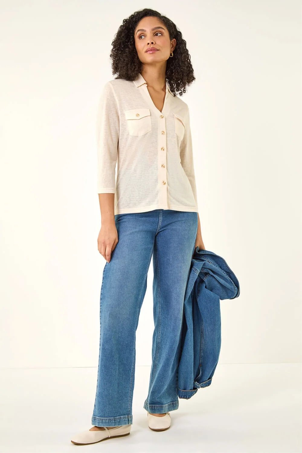 Roman Cream Pocket Front Stretch Blouse - 12 Image 2