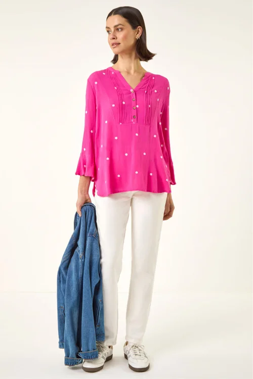 Roman Cerise Embroidered Dot Top - Size 16 Image 2