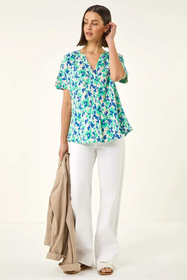 Roman Green Abstract Print Stretch Tunic Top