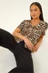 Roman Black Petite Abstract Print V-Neck Blouse - 12 Image 1