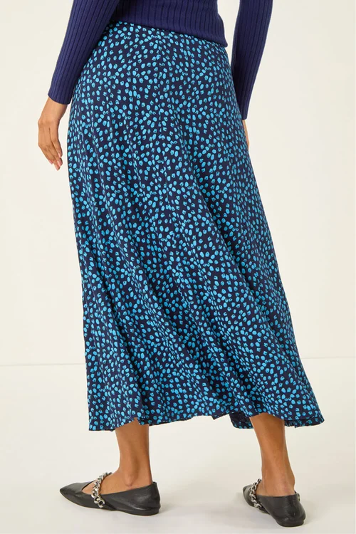 Roman Mid Navy Floral Print Stretch Midi Skirt - Size 18 Image 4