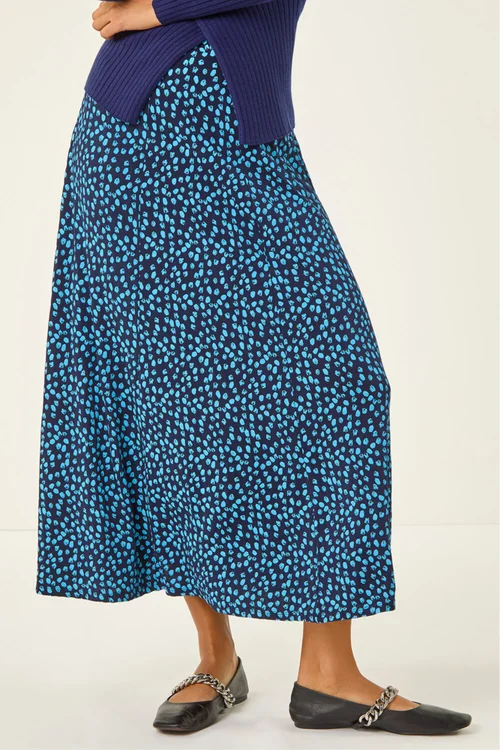 Roman Mid Navy Floral Print Stretch Midi Skirt - Size 18 Image 2