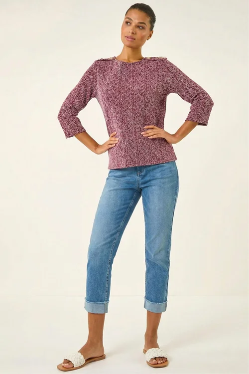 Roman Burgundy Textured Button Shoulder Top - Size 10 Image 2