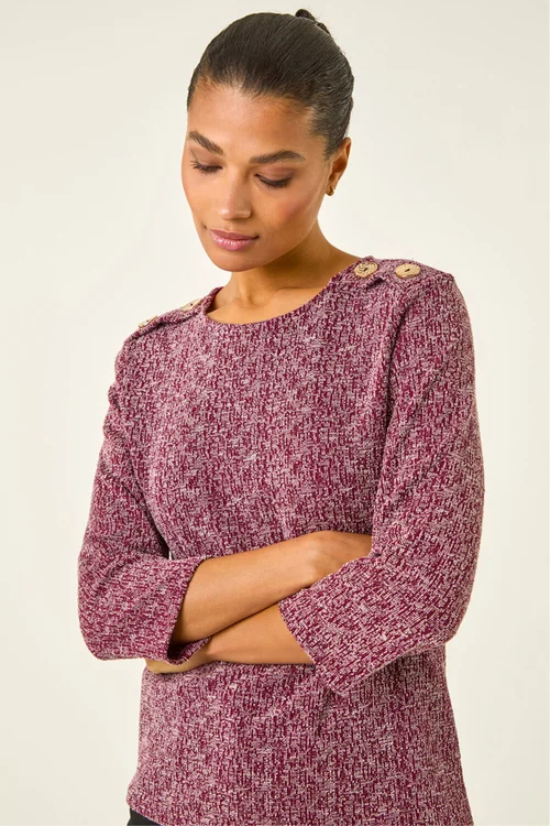 Roman Burgundy Textured Button Shoulder Top - Size 10 Image 1