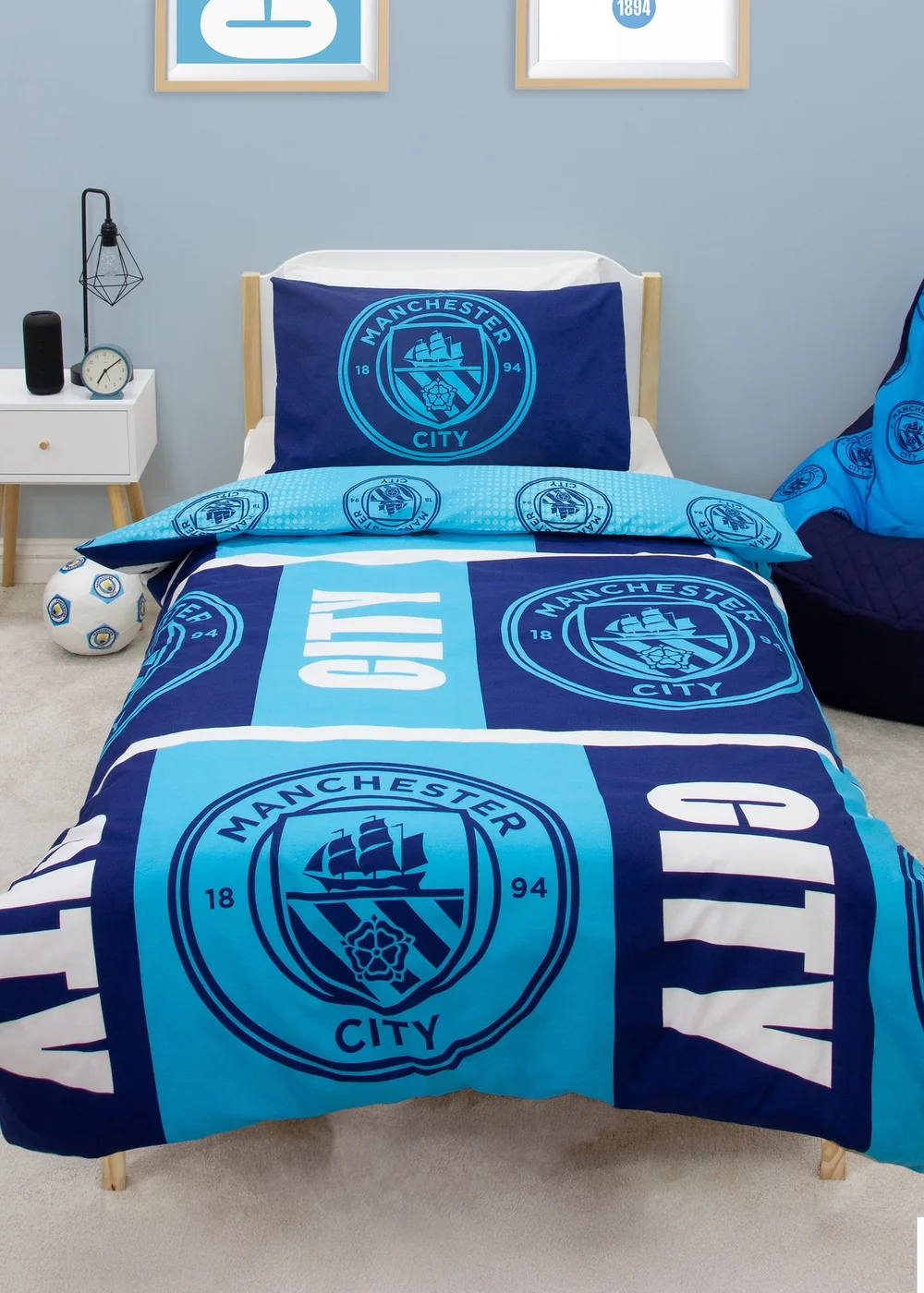 Manchester City FC Blue Flashy Duvet Cover - Single Image 1