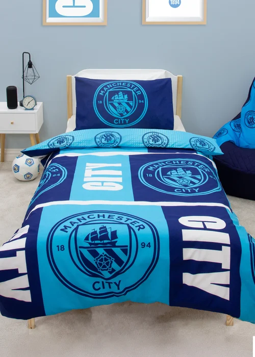 Manchester City FC Blue Flashy Duvet Cover - Single Image 1