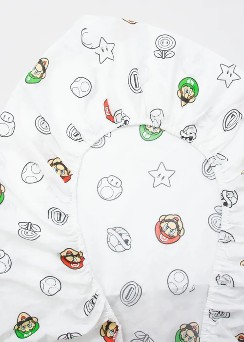Super Mario White Fitted Sheet - Double Image 5