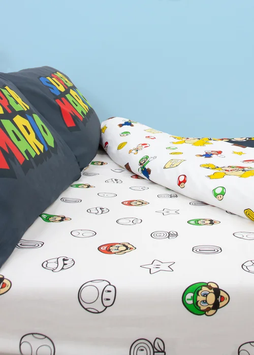 Nintendo Pair White Fitted Sheet - Double Image 1