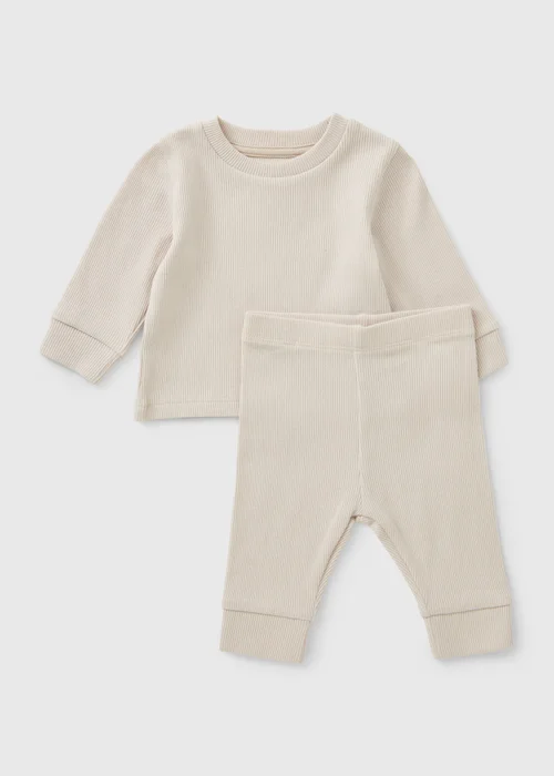 Baby Taupe Ribbed Top & Legging Set (Newborn-23mths) - Up to 1 Month Image 1