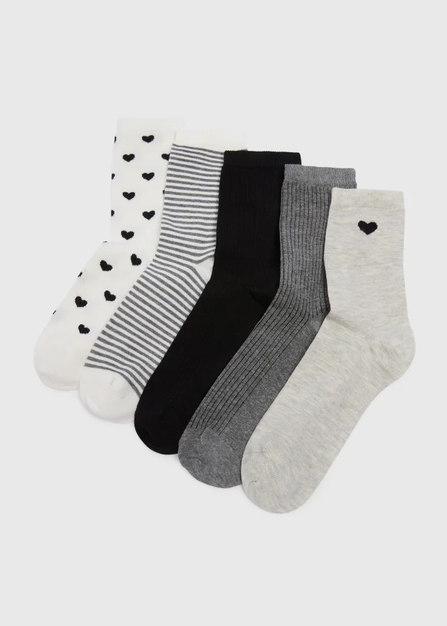 5 Pack Black Heart Ankle Socks