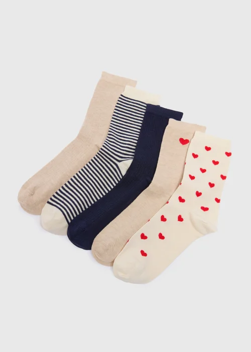 5 Pack Neutral Heart Ankle Socks - One Size Image 1