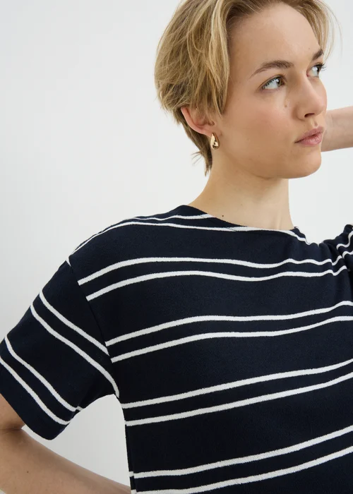 Navy Stripe Soft Knit Co Ord T-Shirt - M Image 3
