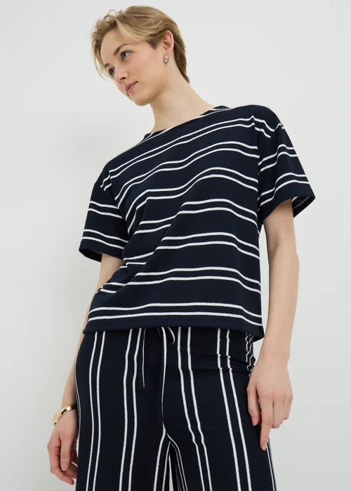 Navy Stripe Soft Knit Co Ord T-Shirt - M Image 1