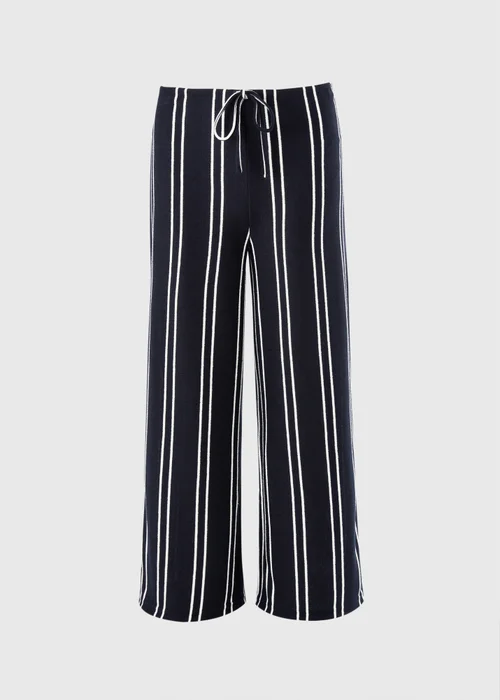 Navy Stripe Soft Knit Wide Leg Co Ord Trousers - 8/L29 Image 4