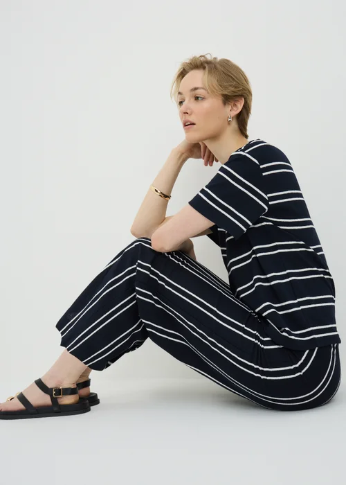 Navy Stripe Soft Knit Wide Leg Co Ord Trousers - 8/L29 Image 2