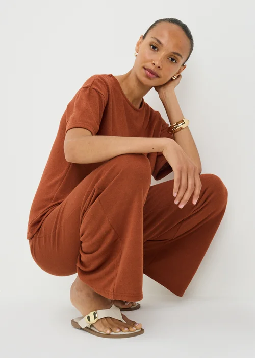 Terracotta Soft Knit Wide Leg Co Ord Trousers - 8/L29 Image 1