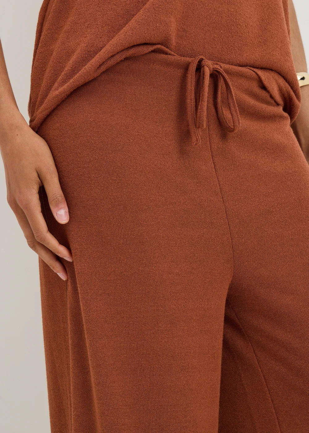Terracotta Soft Knit Wide Leg Co Ord Trousers - 8/L29 Image 2