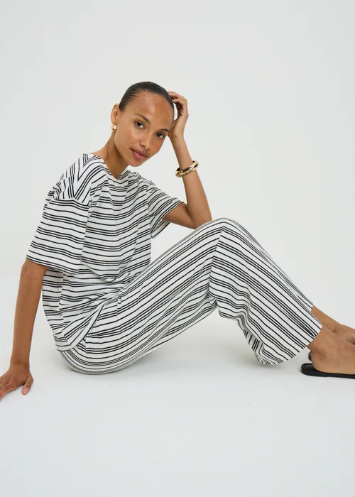 Cream Stripe Soft Knit Wide Leg Co Ord Trousers - 8/L29 Image 2