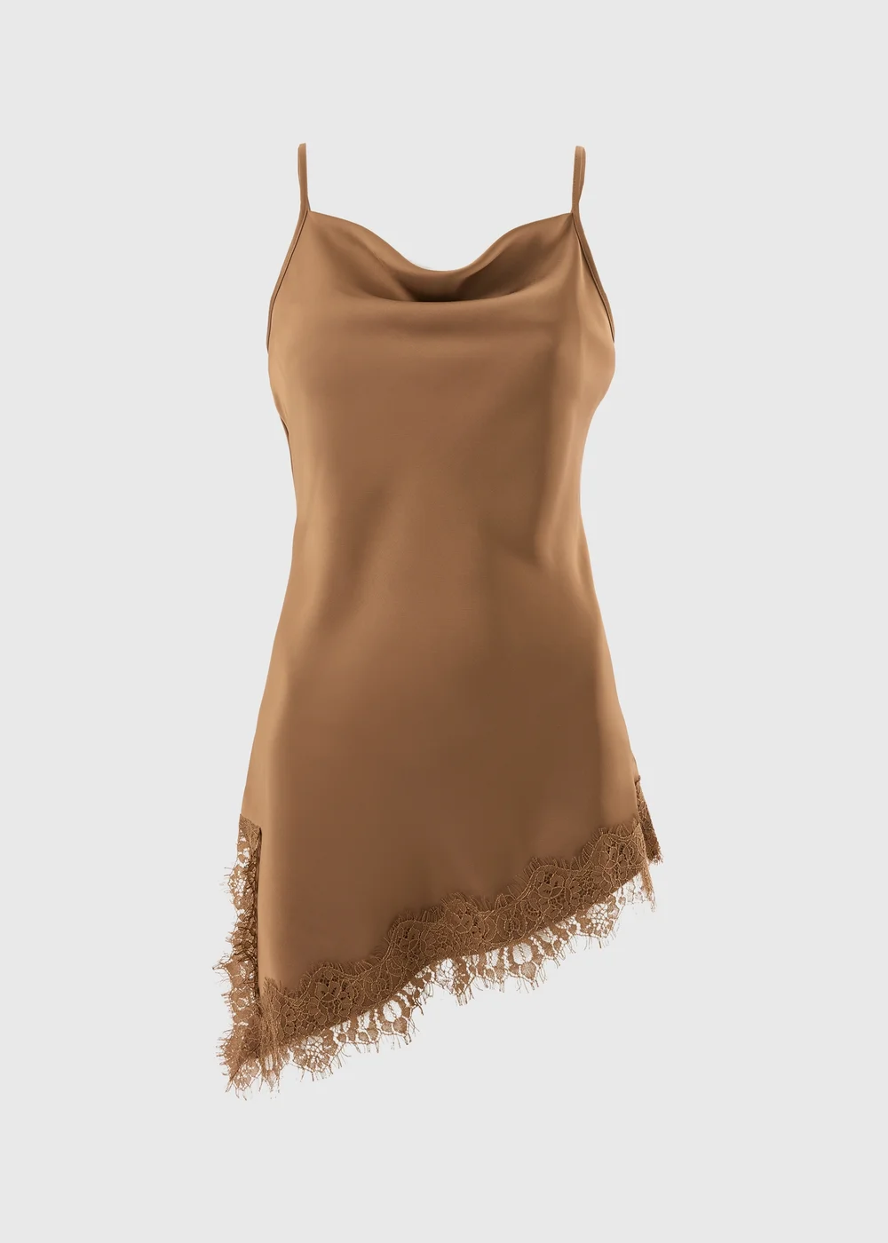Bronze Satin Lace Cowl Longline Cami Top - 10 Image 3