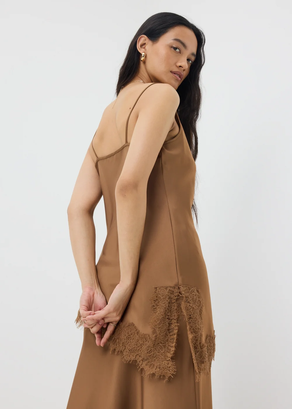 Bronze Satin Lace Cowl Longline Cami Top - 10 Image 1