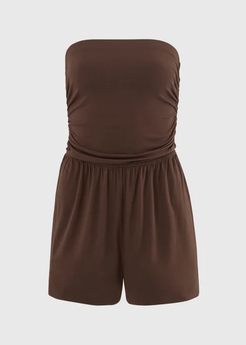 Chocolate Brown Plain Bandeau Playsuit - L Image 4