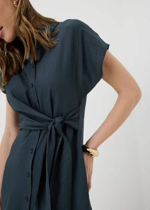 Navy Tie Front Midi Shirt Dress - 8 Image 3