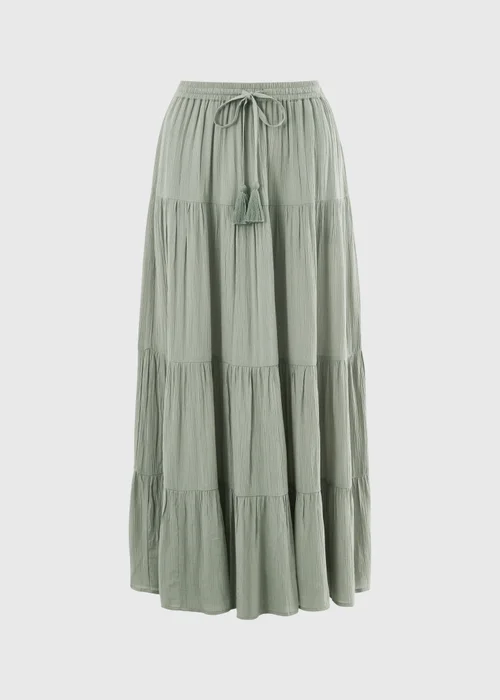 Sage Green Tiered Cheesecloth Maxi Skirt - 8 Image 3