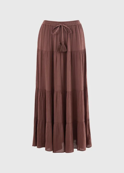 Chocolate Brown Tiered Cheesecloth Maxi Skirt - 22 Image 4