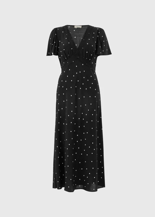 Black Spot Print Lace Trim Midi Dress - 8 Image 2