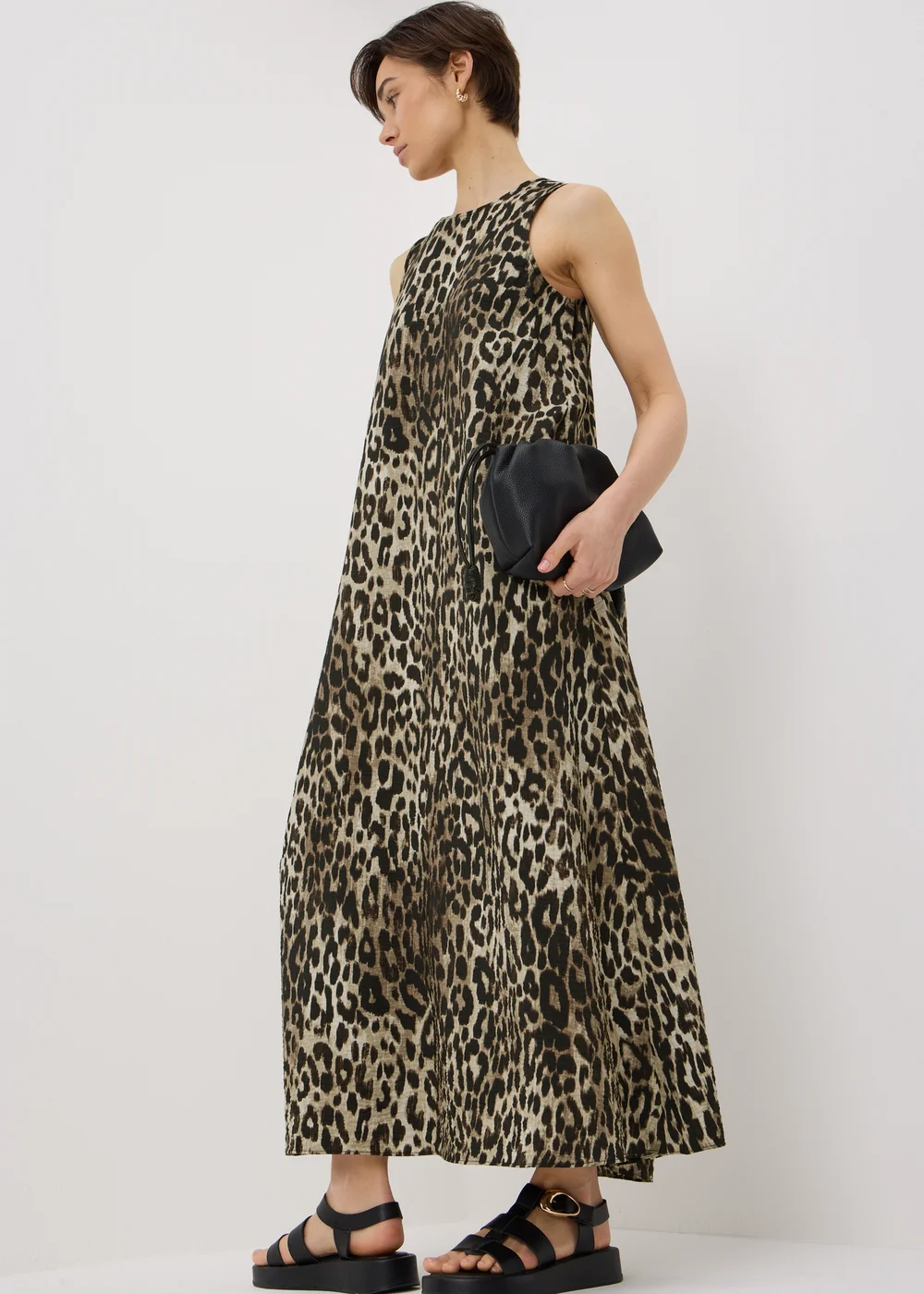Brown Leopard Print Trapeze Maxi Dress - 10 Image 1