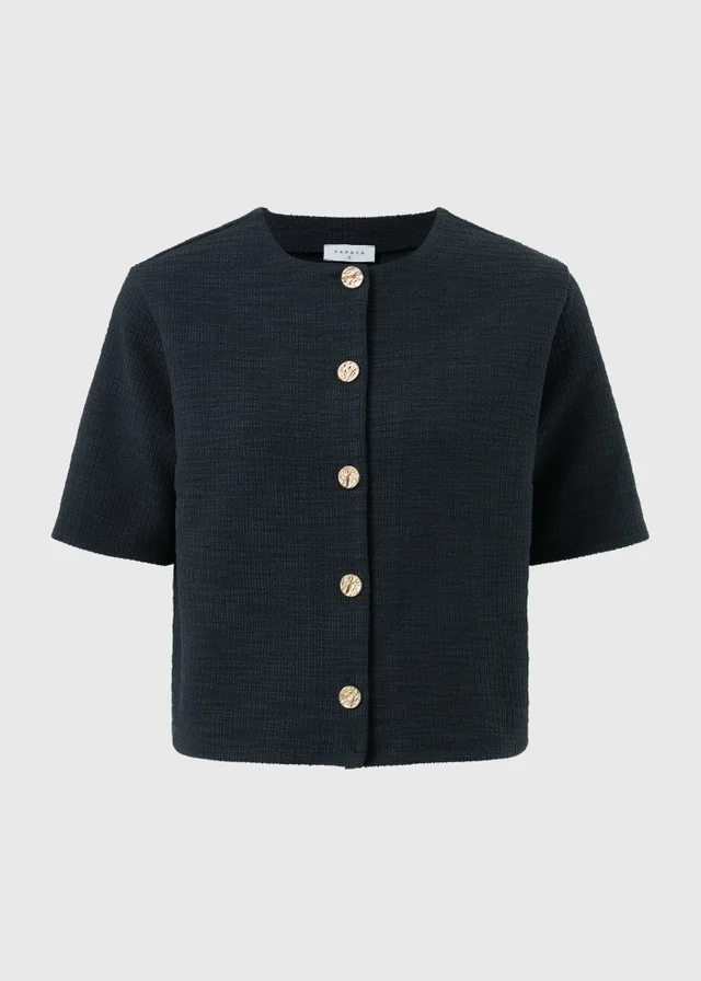 Navy Boucle Co Ord Top