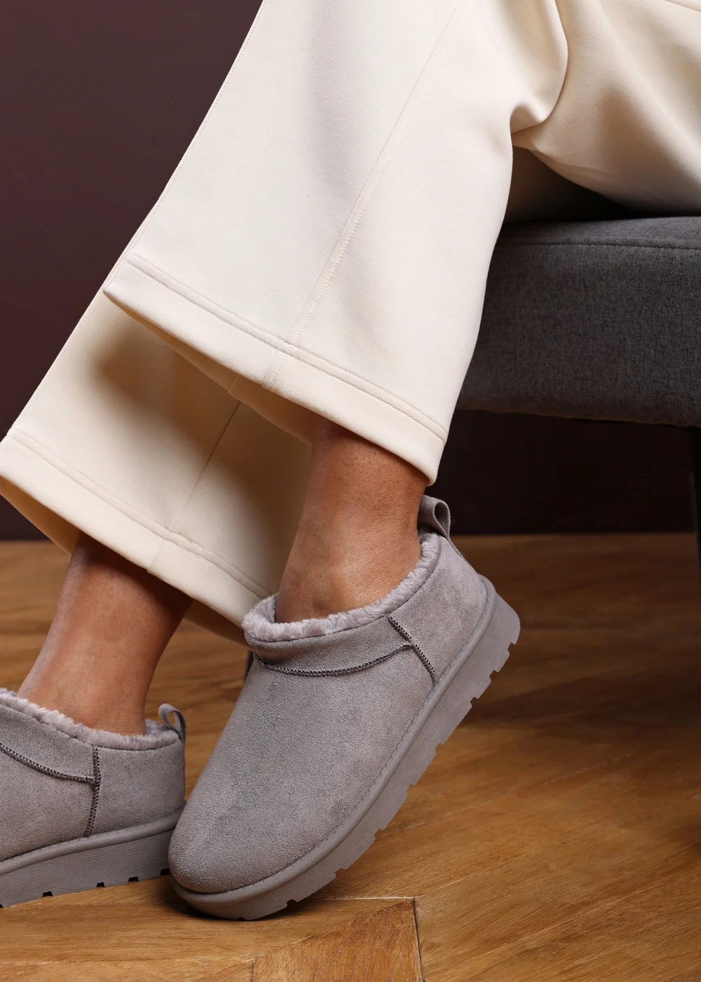 Where's That From Frances Cosy Grey Faux-Faux Suede Fur Heel Boots - 4 Image 1