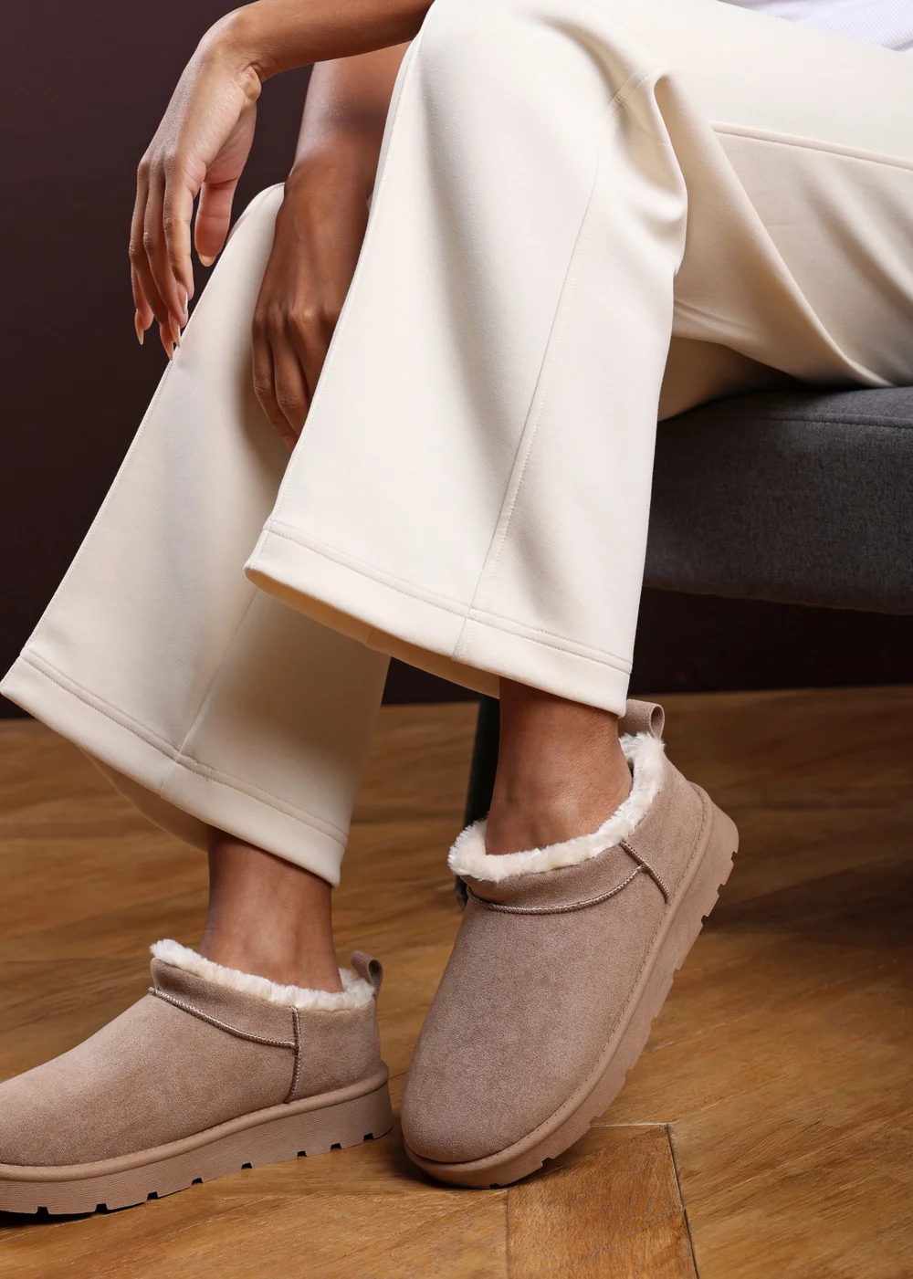 Where's That From Frances Cosy Camel Faux-Suede Fur Heel Boots - Size 3 Image 1