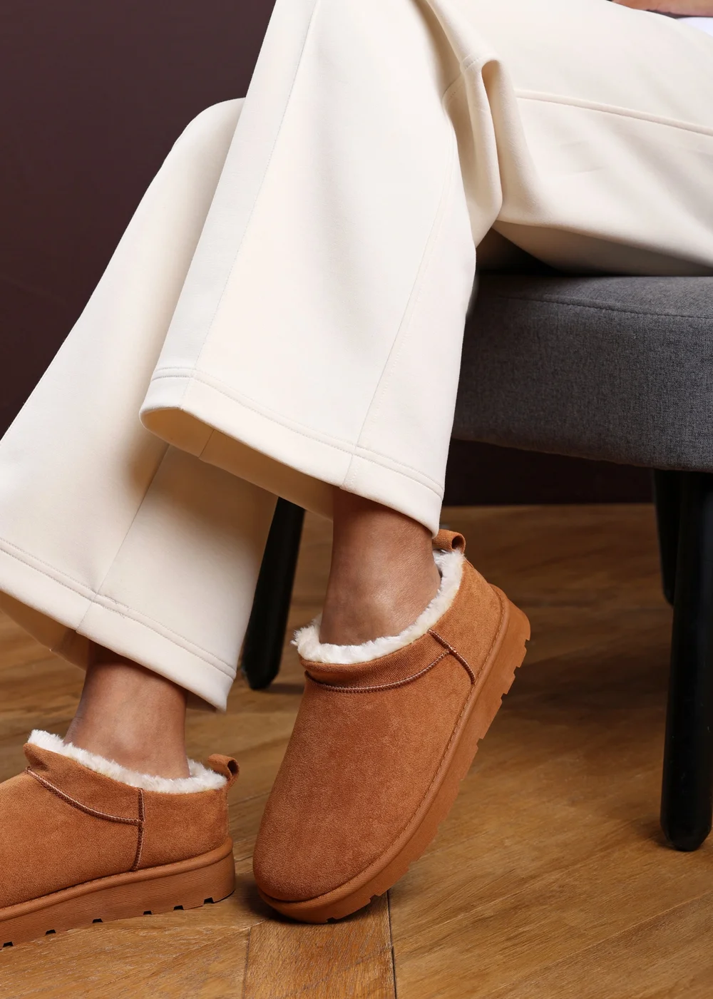 Where's That From Frances Cosy Chestnut Faux-Suede Fur Heel Boots - Size 6 Image 1