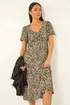 Roman Khaki Petite Animal Print Drawstring Midi Dress - 16 Image 1