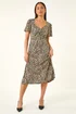 Roman Khaki Petite Animal Print Drawstring Midi Dress - 16 Image 2