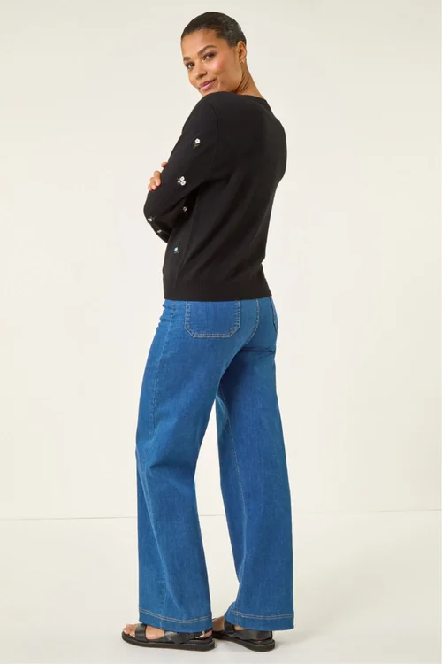 Roman Black Floral Embroidered Knit Cardigan - 14 Image 3