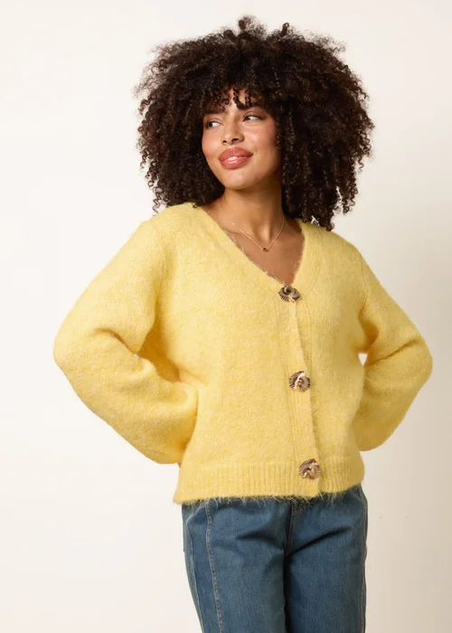 Blue Vanilla Yellow Gold Tone Flower Embossed Button Cardigan - Medium/Large Image 2