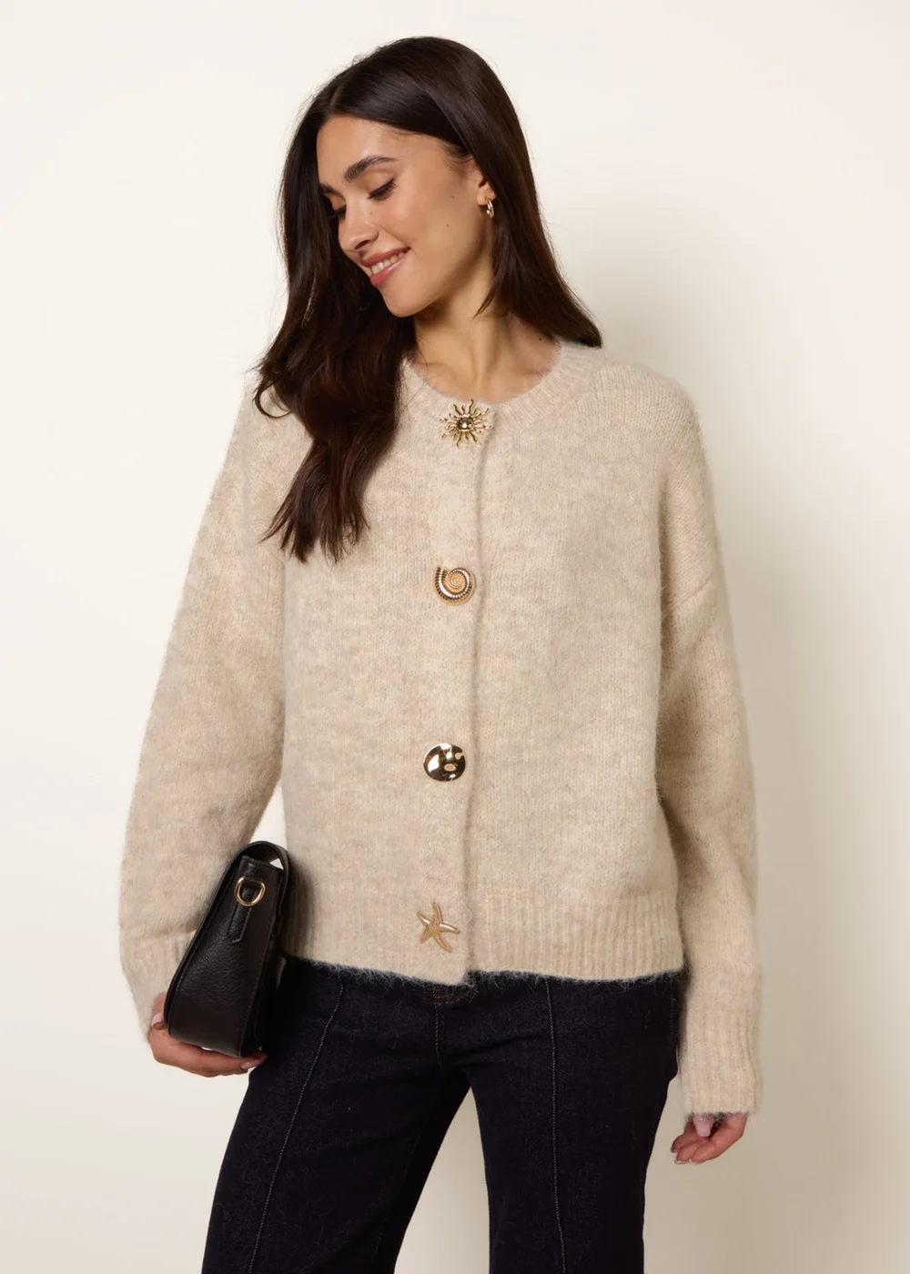 Blue Vanilla Beige Multi Gold Button Cardigan - Medium/Large Image 1