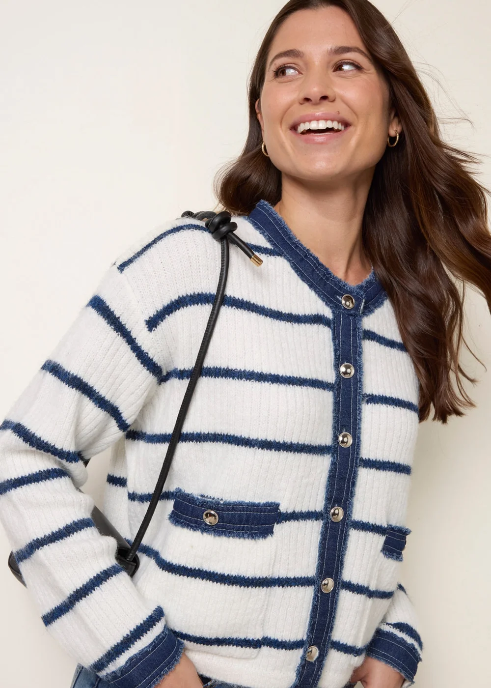 Blue Vanilla Ivory Stripe & Denim Cardigan - Medium/Large Image 1