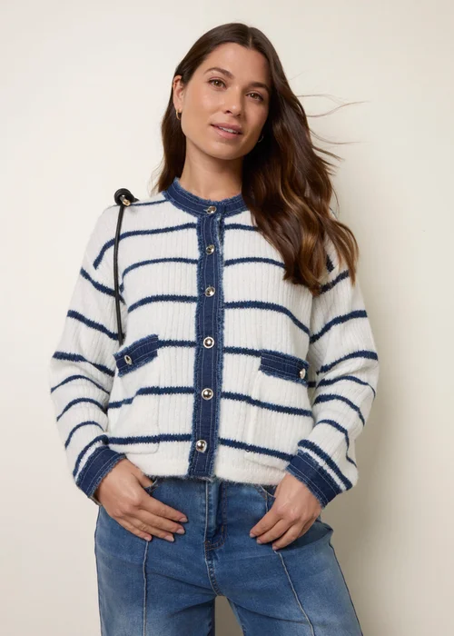Blue Vanilla Ivory Stripe & Denim Cardigan - Medium/Large Image 2