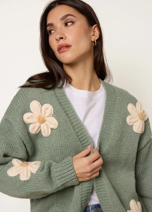 Blue Vanilla Green Daisy Large Flower Cardigan - Medium/Large Image 3