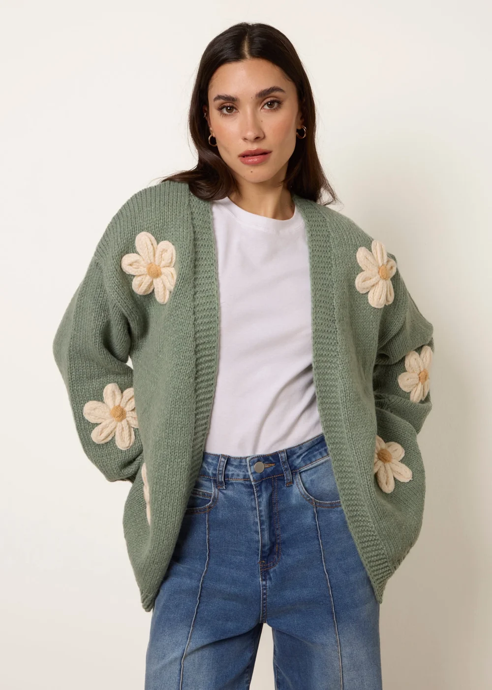 Blue Vanilla Green Daisy Large Flower Cardigan - Medium/Large Image 1