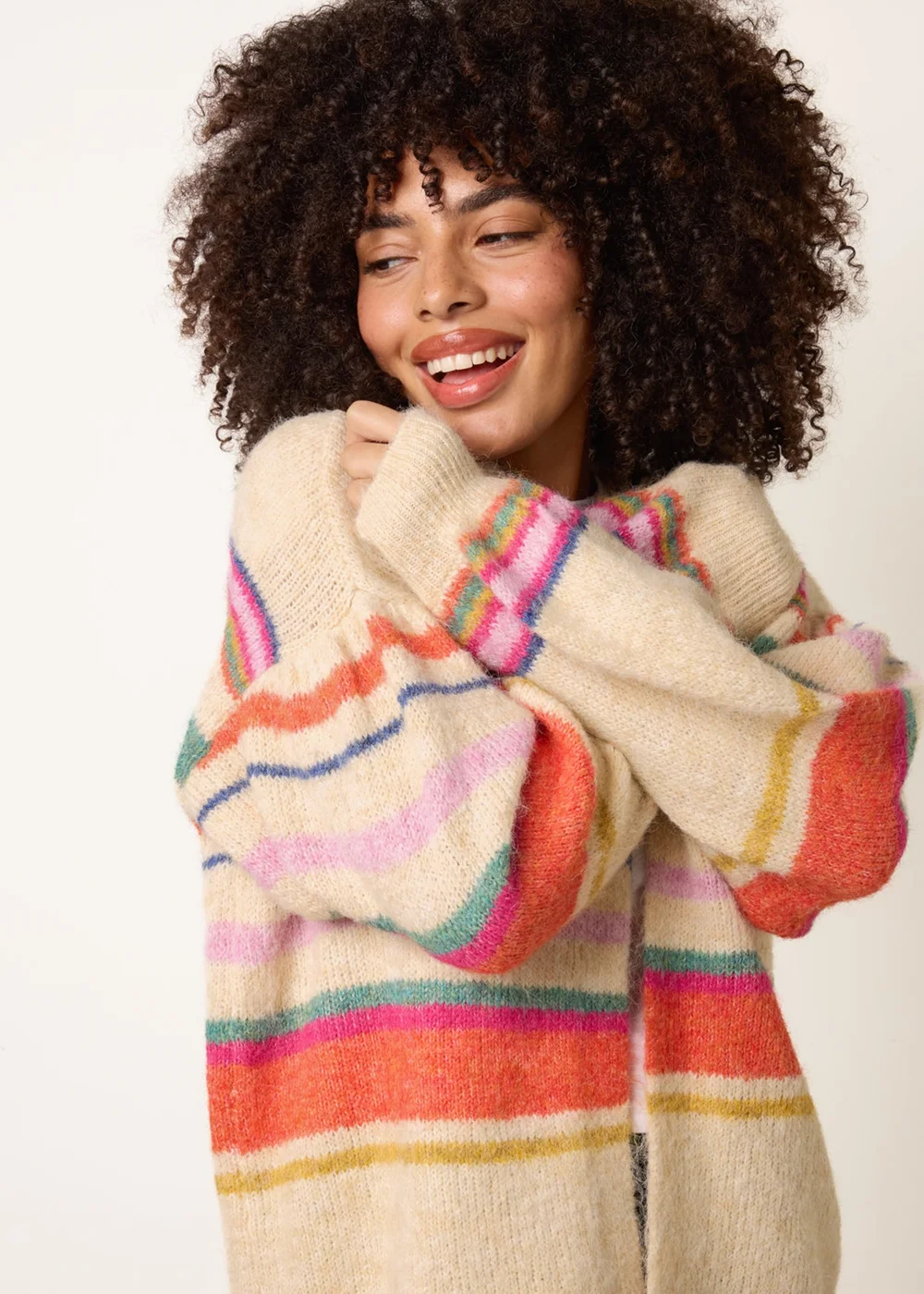 Blue Vanilla Beige Multi Coloured Stripe Cardigan - Medium/Large Image 2