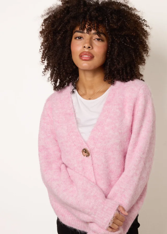 Blue Vanilla Pink Gold Tone Flower Embossed Button Cardigan