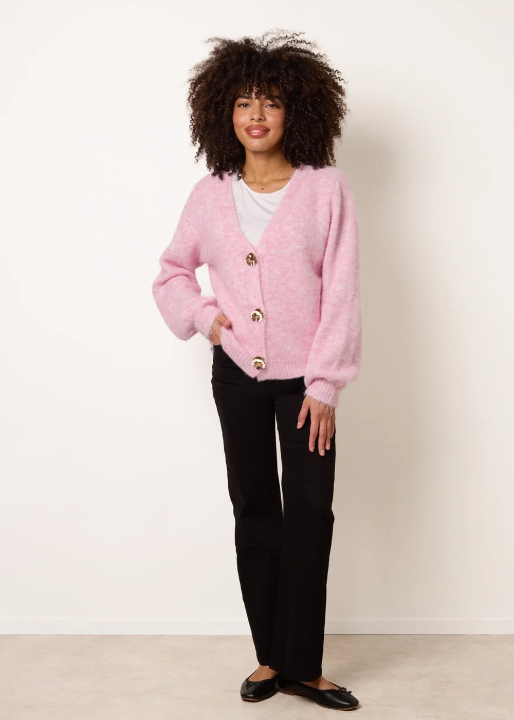 Blue Vanilla Pink Gold Tone Flower Embossed Button Cardigan - Medium/Large Image 2