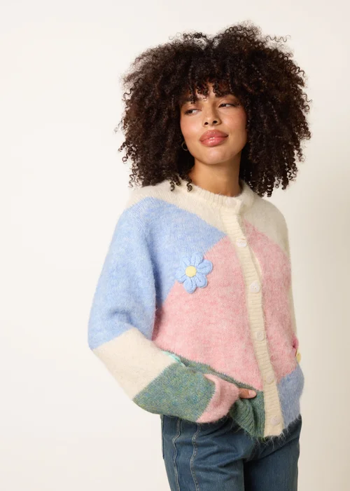 Blue Vanilla Multi Round Neck Button Flower Cardigan - Medium/Large Image 3