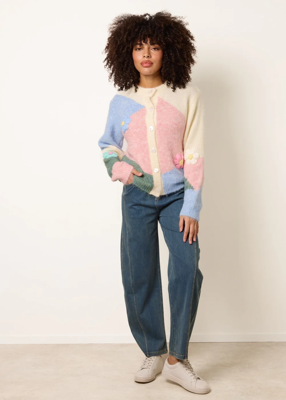 Blue Vanilla Multi Round Neck Button Flower Cardigan - Medium/Large Image 2